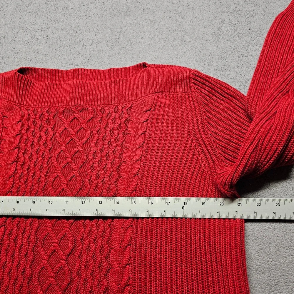 Tommy Hilfiger Cable Knit Sweater Womens XL Red Cotton Blend TJHHAK599B Pullover